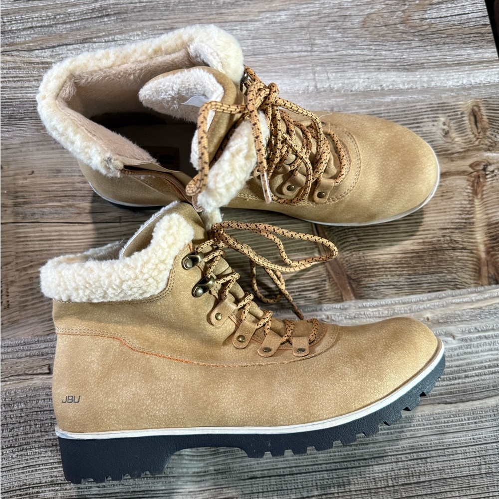 JBU Women's Beige Winter Boots with Faux Fur